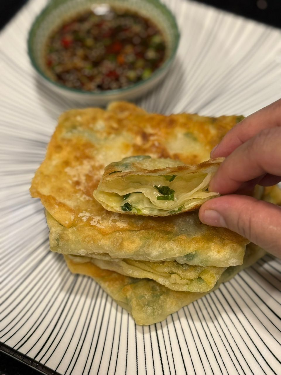 Crispy Cheese Scallion Pancake & Dipping Sauce